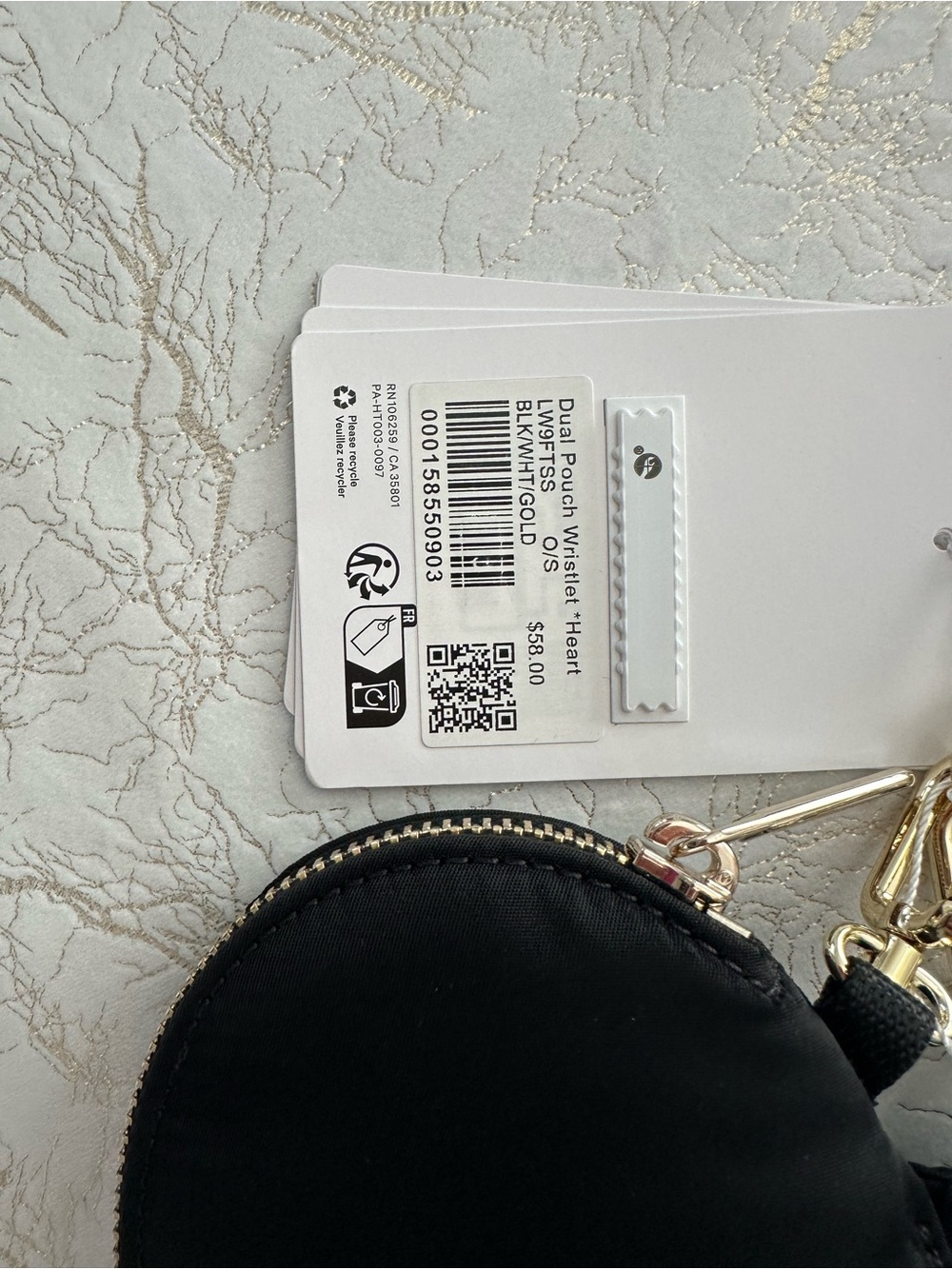 Lululemon Black/Gold Dual Pouch Wristlet Heart - Picture 3 of 3